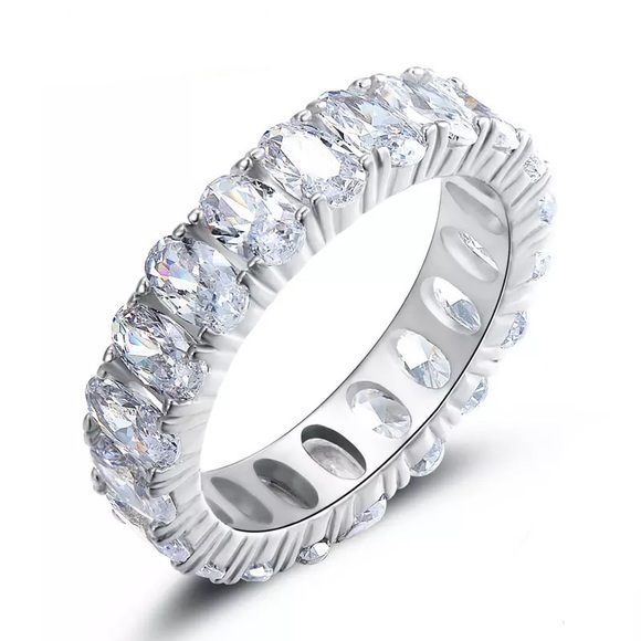 925 Sterling Silver Oval Cubic Zirconium Eternity Ring - Picture 1 of 6